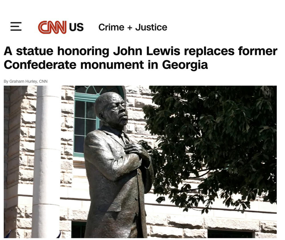 CNN article preview of the John Lewis statue in Georgia 2024