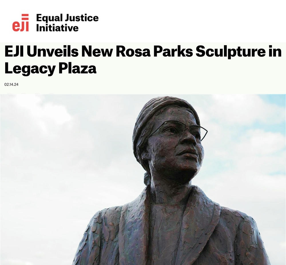 Equal Justice Initiative Preview of Article about the new sculpture of Rosa Parks by Basil Watson