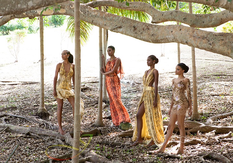 Photograph of models on a beach