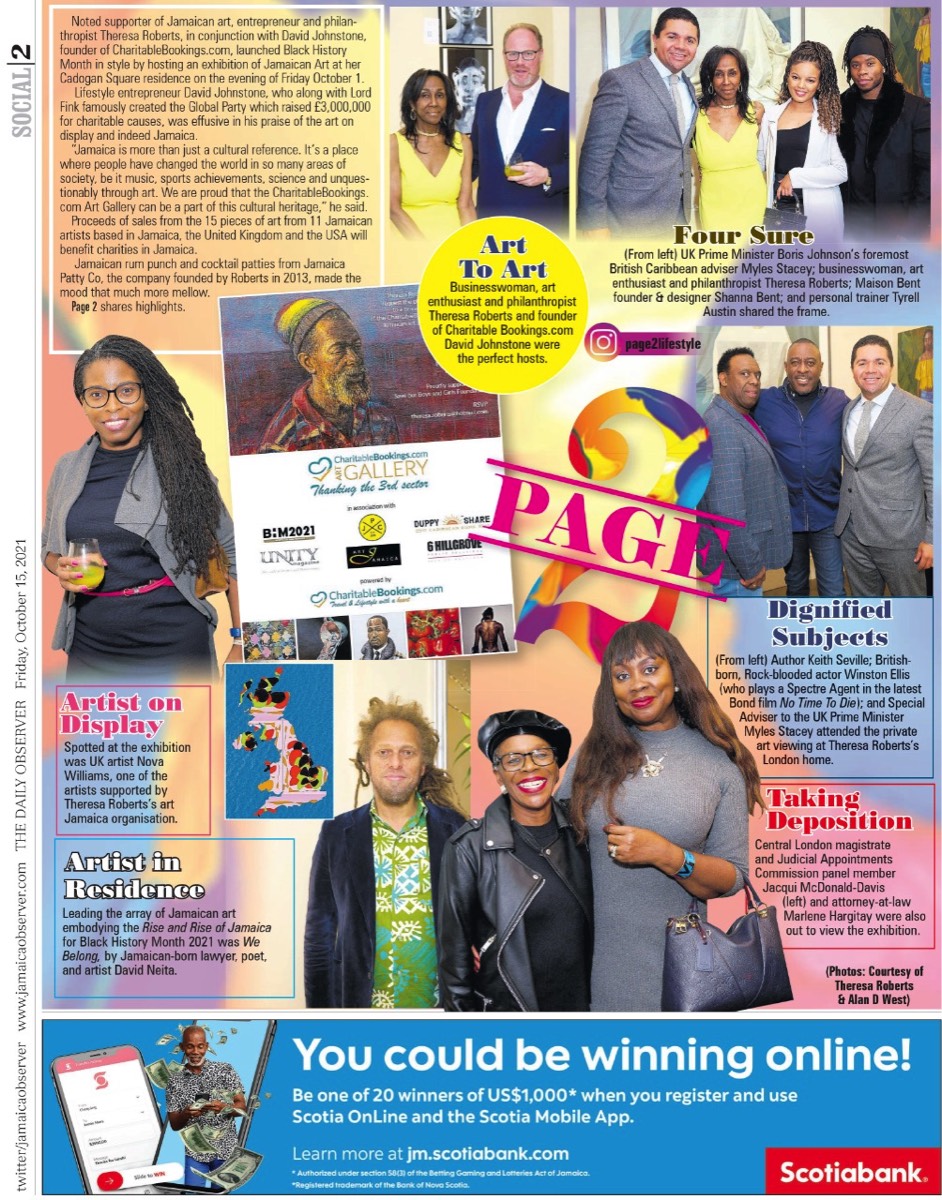 Jamaica Observer press article about Black History Month Launch and Art party in London